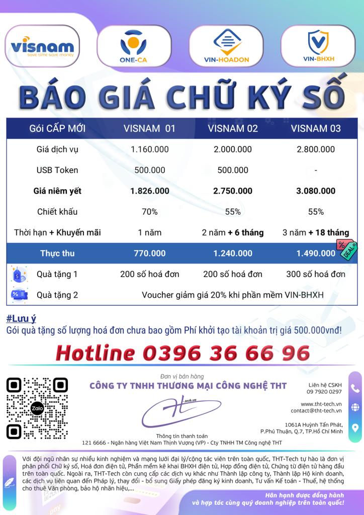 Báo giá chữ ký số One-CA mới nhất